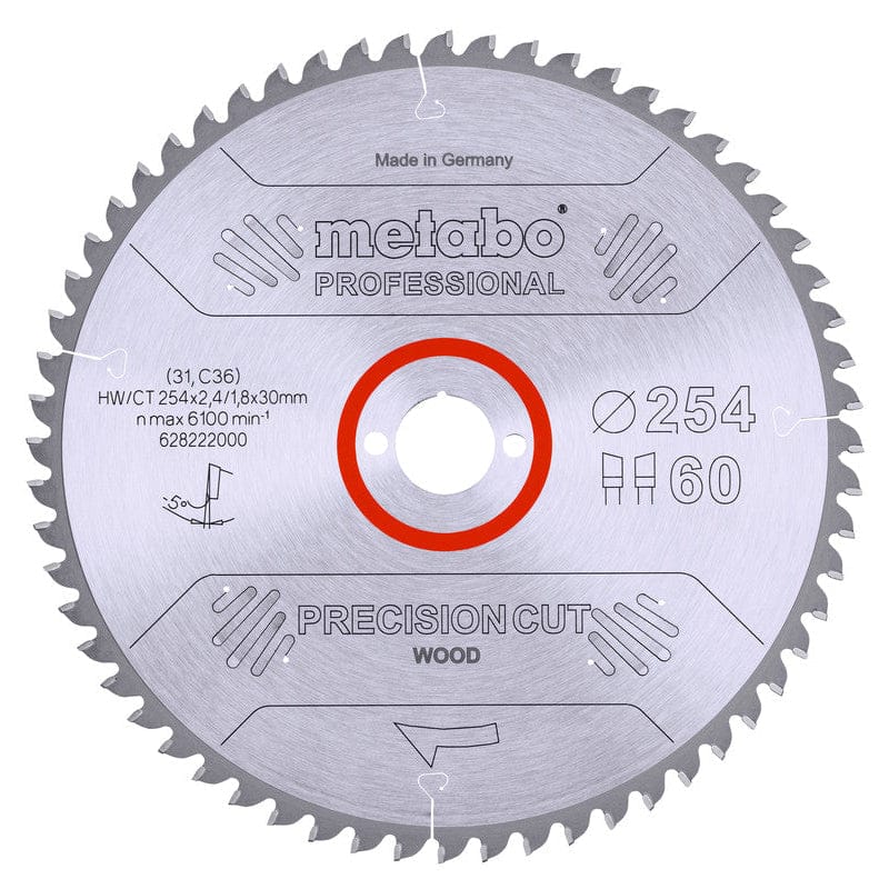 Metabo 254mm x 2.4 x 30mm 60T Circular Saw Blade - "Precision Cut Wood" (Professional) 628222000