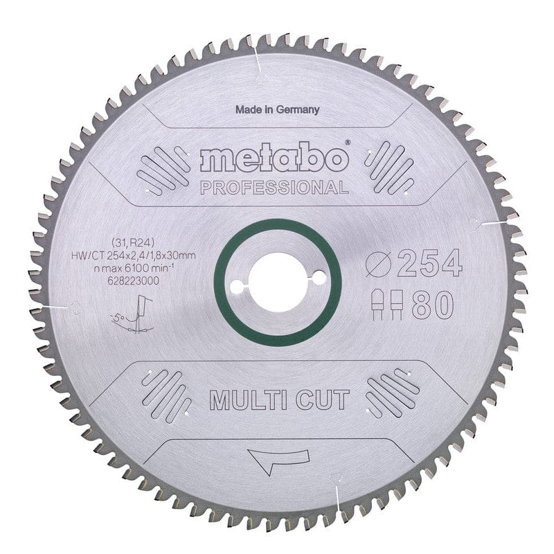 Metabo 254mm x 2.4 x 30mm 80T 5° Neg Circular Saw Blade - "Multi Cut" (Professional) 628223000