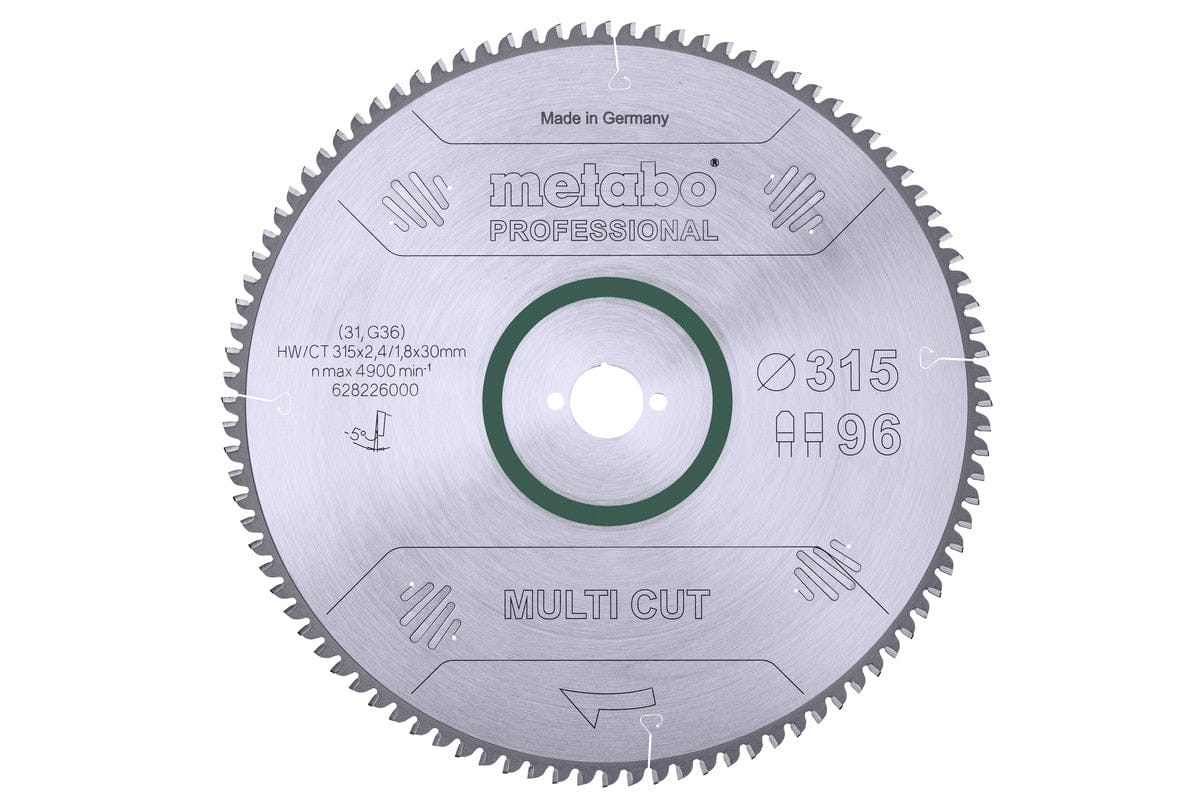 Metabo Multi Cut Circular Saw Blade 315mm x 2.4 x 30 x 96T 1.8mm Thick 5°Neg. 628226000