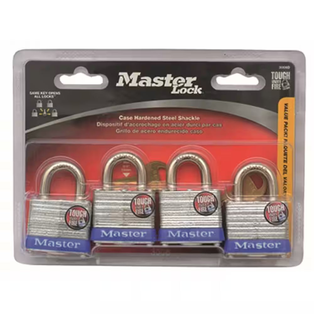 Master Lock 40mm Wide Body Laminated Steel Padlocks 3008DAU | 4-Pack, Keyed-Alike