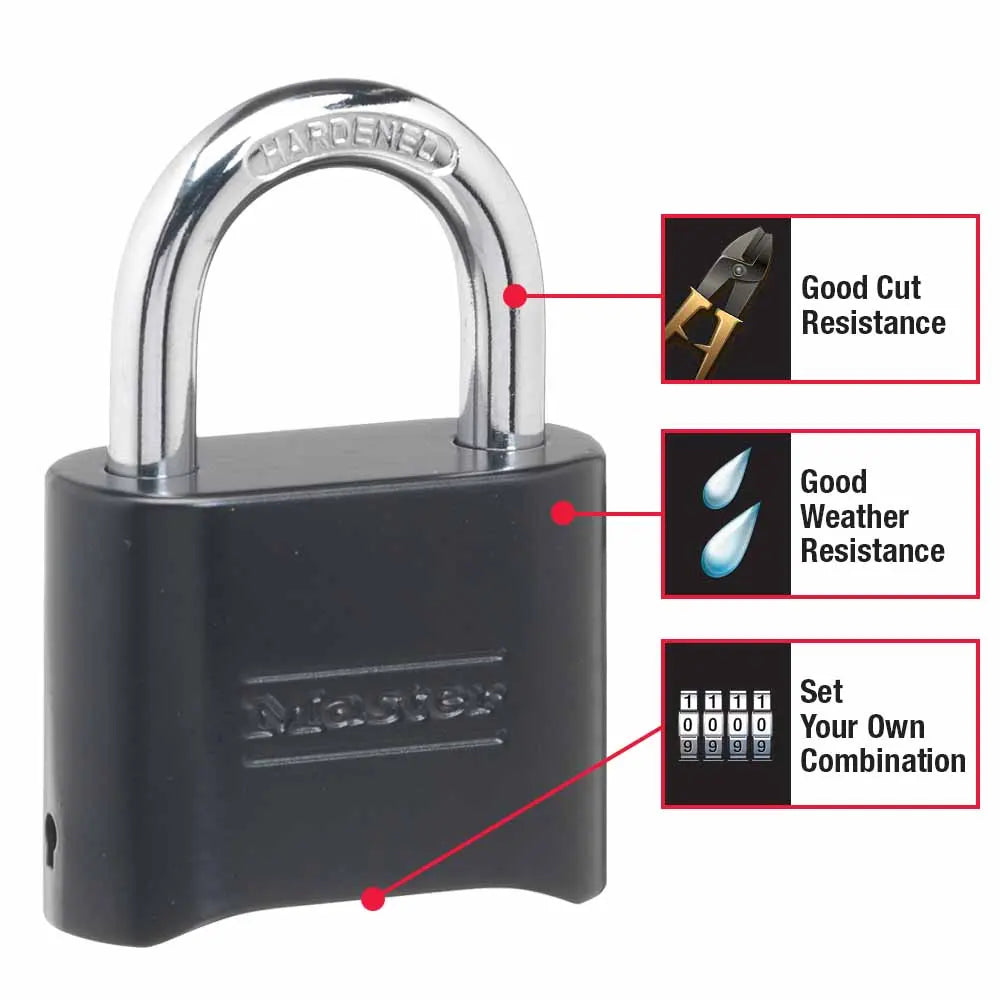 Master Lock 51mm Black Zinc Hardened Combination Padlock With 25mm Shackle 178DAU
