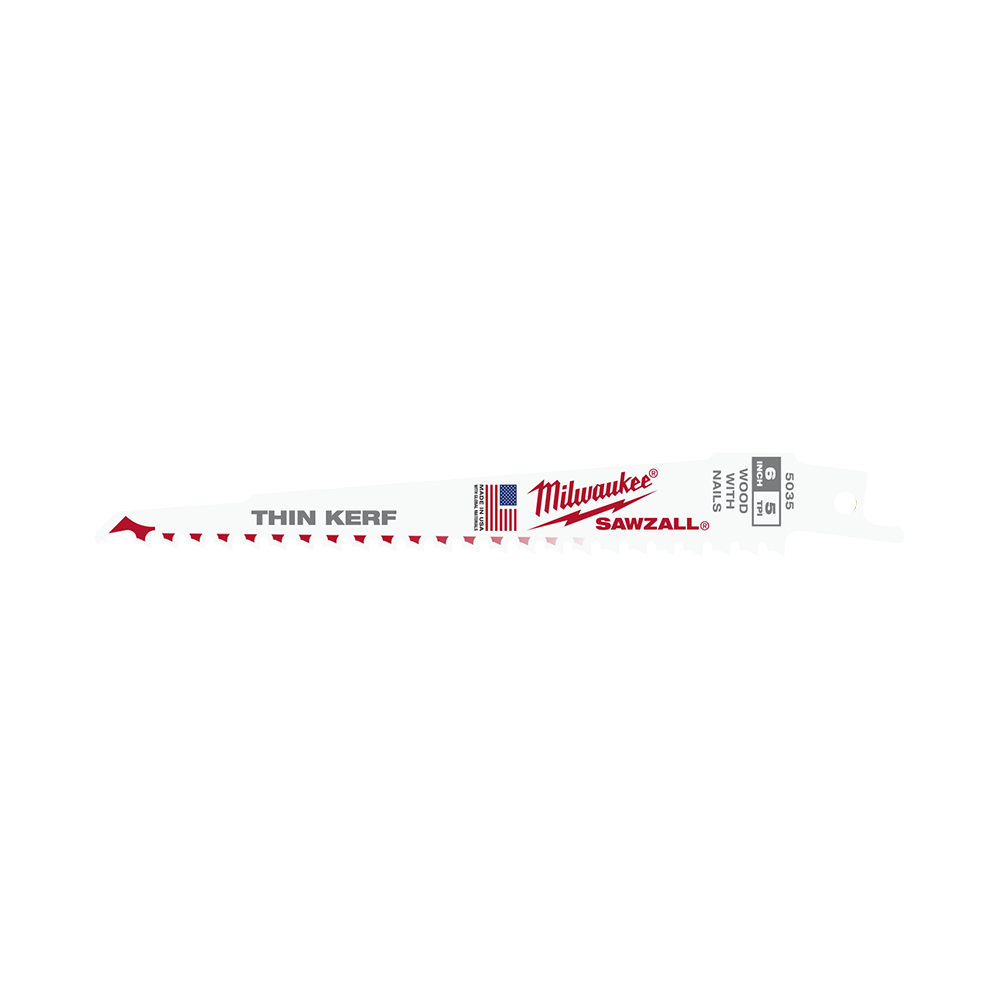 Milwaukee SAWZALL™ Thin Kerf Wood 150mm 6" 5TPI Blade 48005035 | 5 Pack
