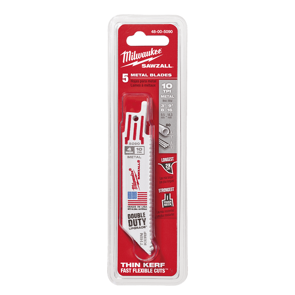 Milwaukee SAWZALL™ Thin Kerf Metal 100mm 3-15/16" 10TPI Blade 48005090 | 5 Pack