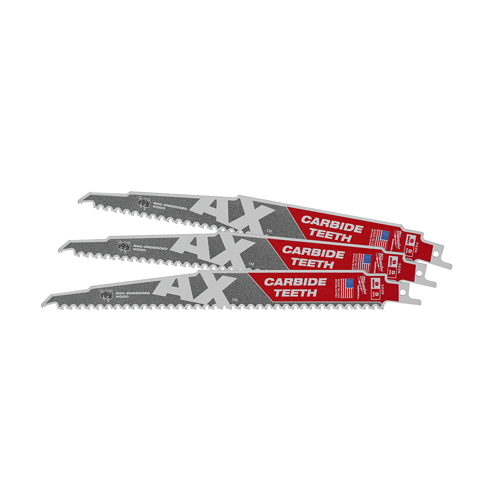 Milwaukee SAWZALL™ The AX™ with Carbide Teeth 230mm 9" 5TPI Blade 48005326 | 3 Pack