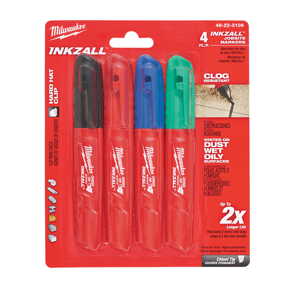 4Pce Coloured Chisel Point Inkzall Markers 48223109 by Milwaukee