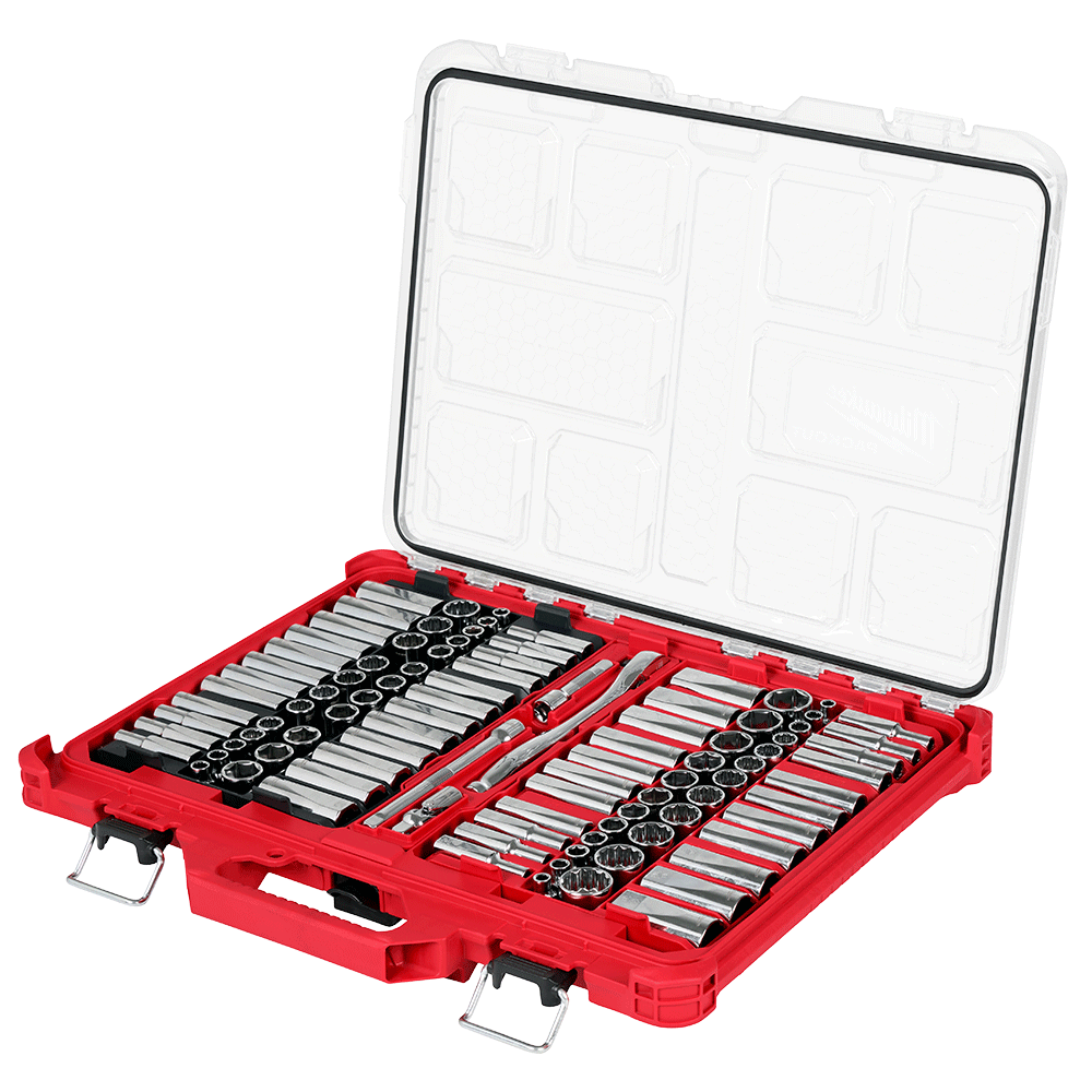 Milwaukee PACKOUT™ 98Pce SAE & Metric 3/8" Drive 6PT & 12PT Ratchet Socket Set 48229285