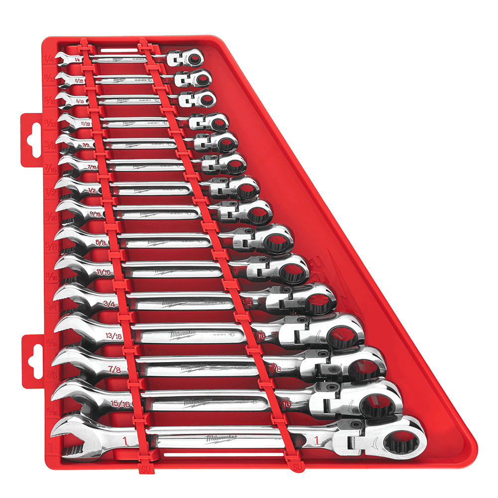 Milwaukee 15Pce SAE Flex Head Ratcheting Combination Wrench Set 48229413
