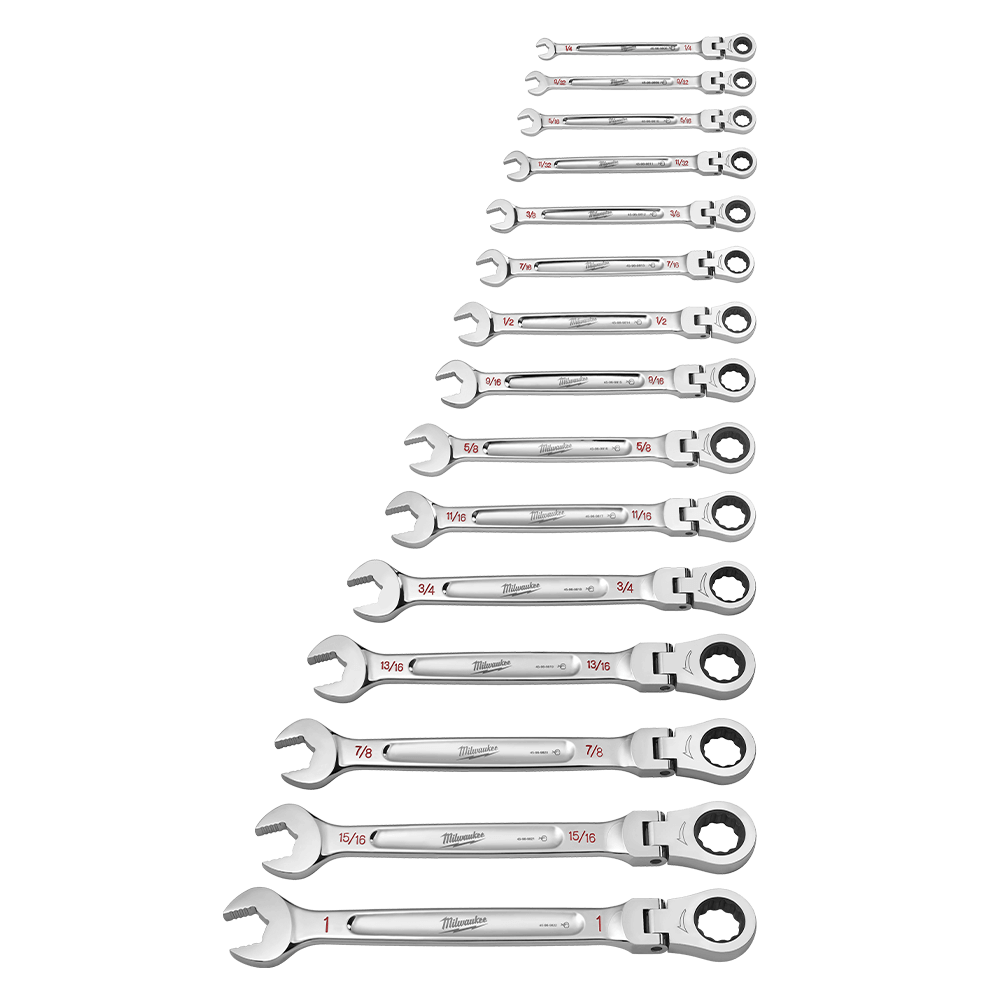 Milwaukee 15Pce SAE Flex Head Ratcheting Combination Wrench Set 48229413