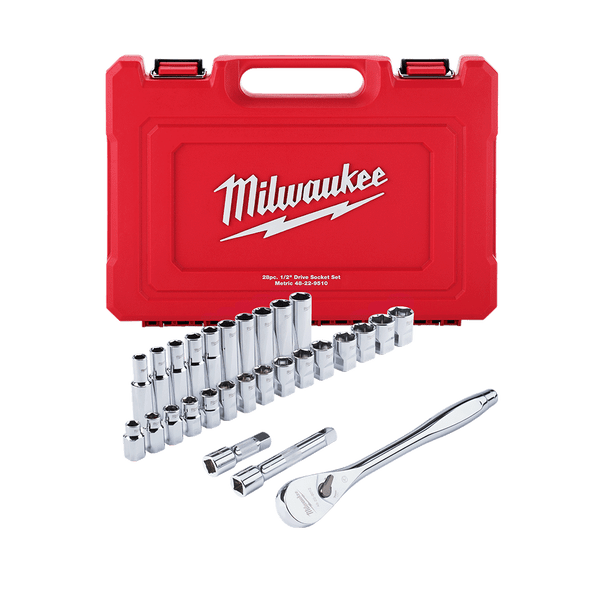 28pce 1/2" Drive Metric Socket Set 48229510 by Milwaukee