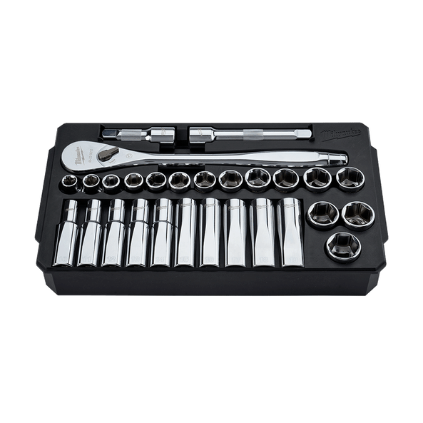 28pce 1/2" Drive Metric Socket Set 48229510 by Milwaukee
