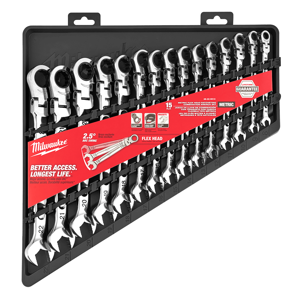Milwaukee 15Pce Metric Flex Head Ratcheting Combination Wrench Set 48229513