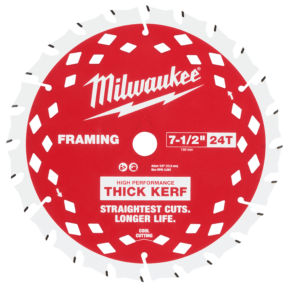 Milwaukee 190mm (7½") 24T Thick Kerf Framing Wood Circular Saw Blade 48400792