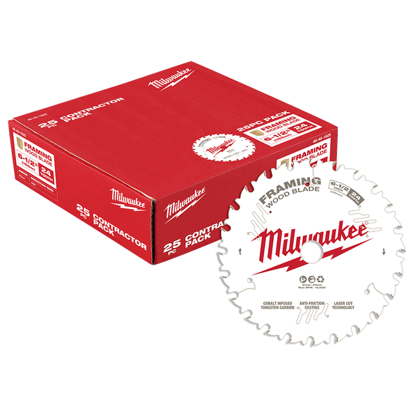 Milwaukee 165mm (6-1/2") x 24T Wood Framing Circular Saw Blade Contractor Pack 48401625 | 25pce