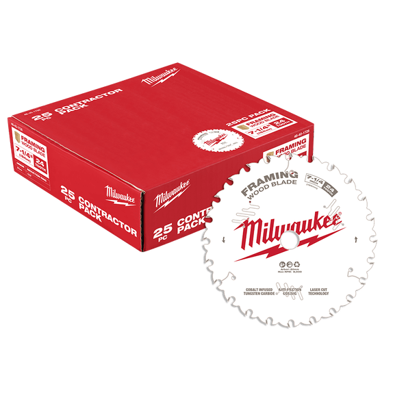 184mm (7-1/4") x 20mm x 24T Circular Saw Blade suit Framing (25Pce Contractor Box) 48401728 by Milwaukee