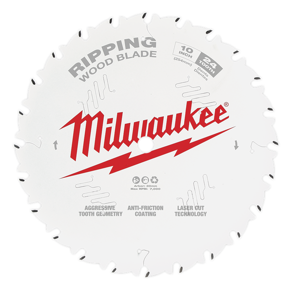 Milwaukee 254mm (10") 24T Wood Circular Saw Blade Ripping 48408020