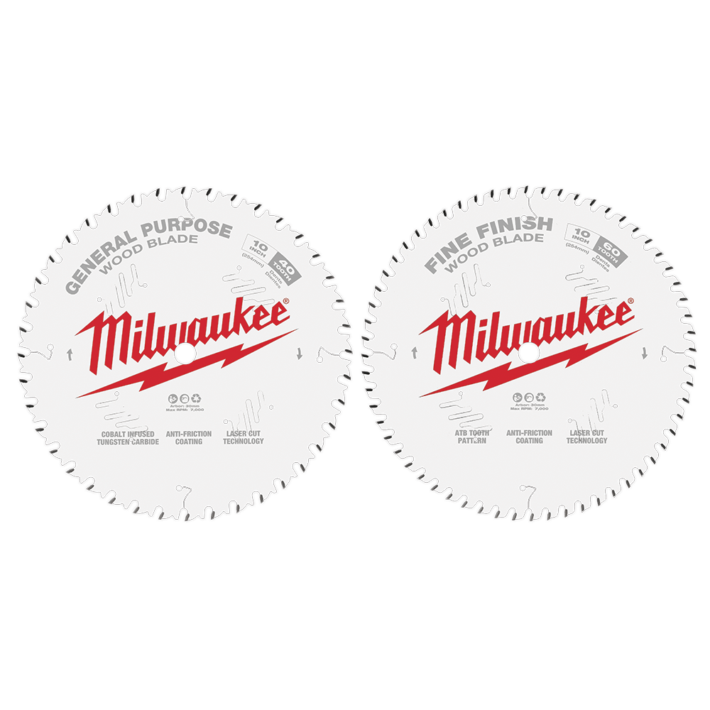 Milwaukee 254mm (10") Wood Circular Saw Blade Twin Pack - 40T General Purpose & 60T Fine Finish 48408036