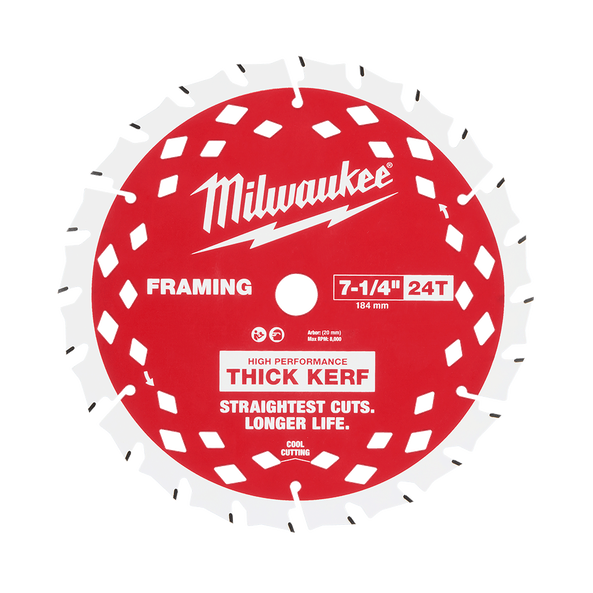 Milwaukee 184mm (7-1/4") 24T Thick Kerf Wood Circular Saw Blade Framing 48408740