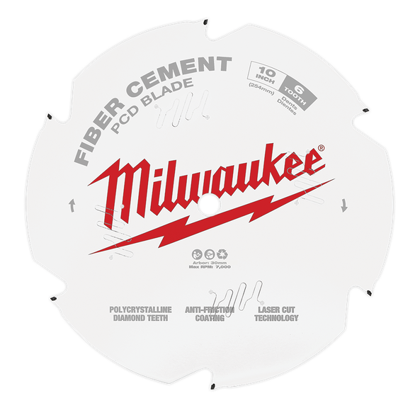 Milwaukee 254mm (10") 6T Fibre Cement Circular Saw Blade PCD 48409010