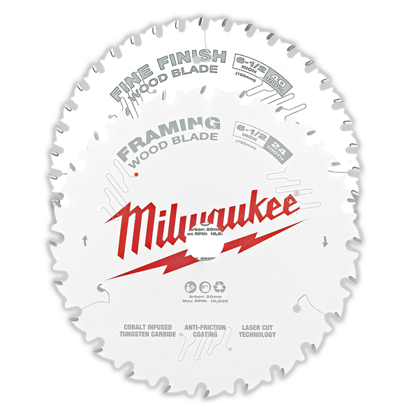 Milwaukee 165mm (6-1/2") Wood Circular Saw Blade Twin Pack - 24T General Purpose & 40T Fine Finish 48418632