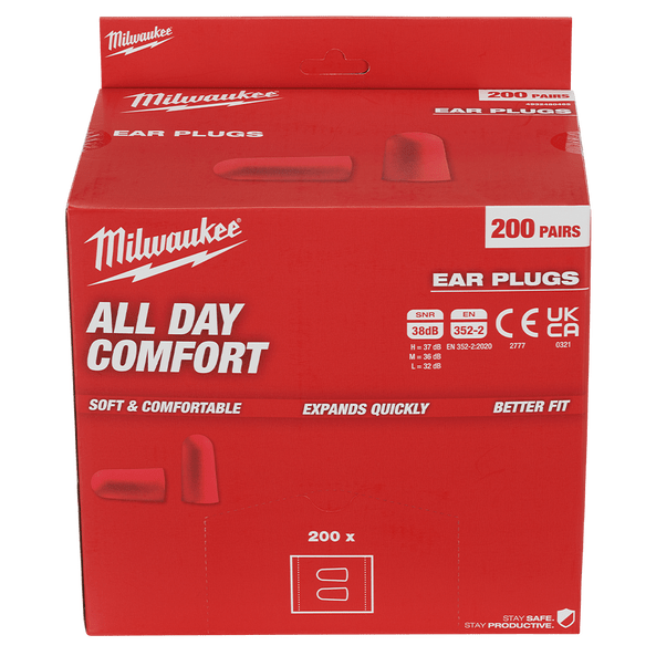 200Pk Tapered Uncorded Ear Plugs 48733007 by Milwaukee