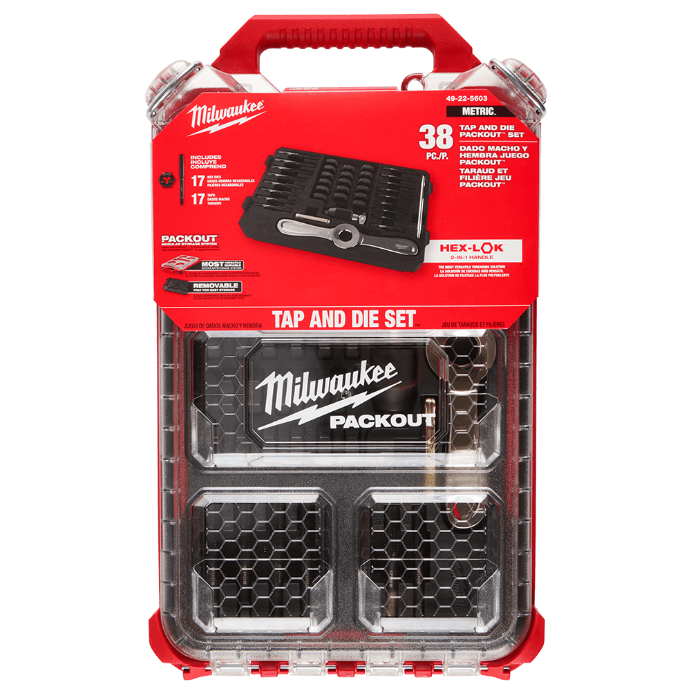 Milwaukee 38PC PACKOUT™ High Carbon Steel Metric Tap and Die Set 49225603