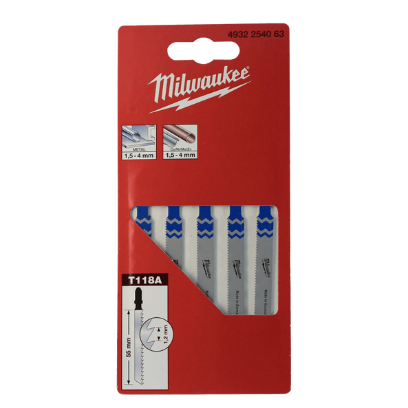 5Pce Traditional Metal Cutting Jigsaw Blades T118A 4932254063 by Milwaukee