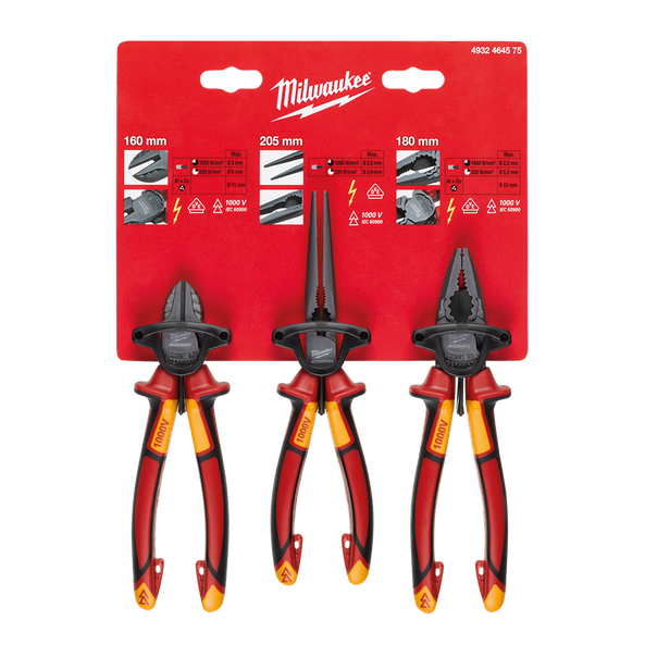 Milwaukee 3Pce Combination VDE Pliers Set 4932464575