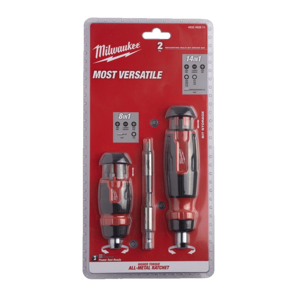 Milwaukee *Limited Edition* 2Pce Ratchet Multi Bit Screwdriver and Compact Ratcheting Multi Bit Screwdriver Set 4932492811