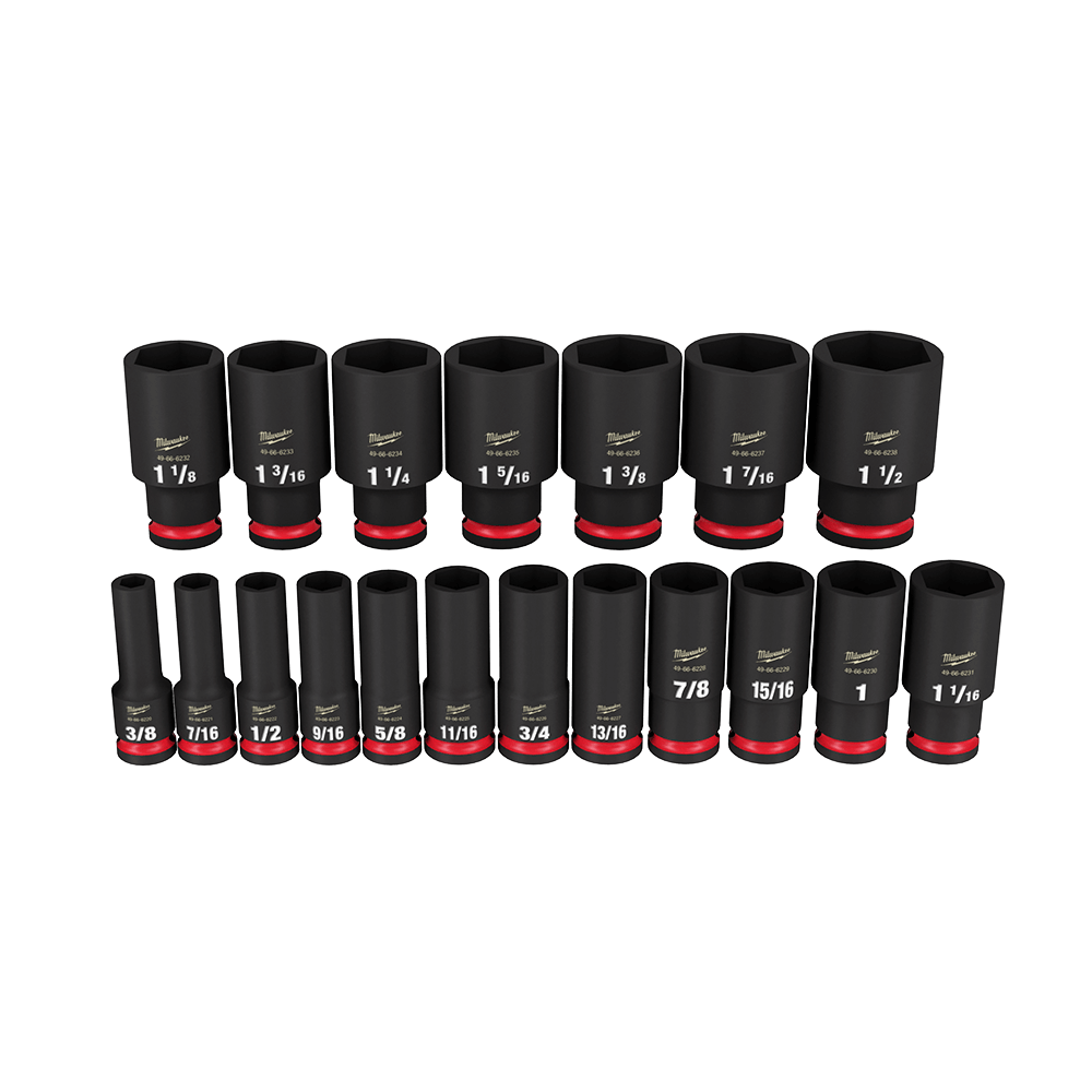 Milwaukee SHOCKWAVE Impact Duty™ 1/2" Drive 19Pce SAE Deep 6 Point Impact Socket Set 49667012