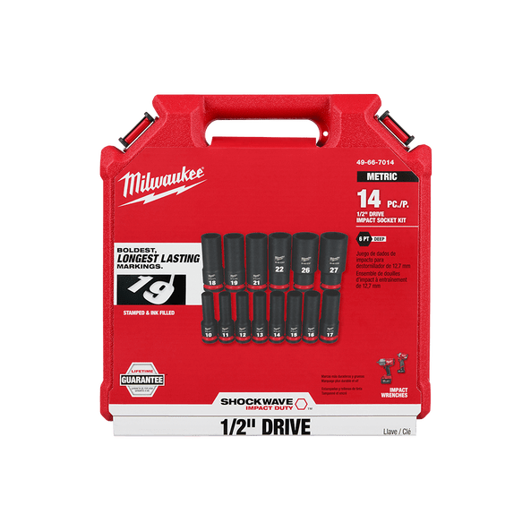 SHOCKWAVE™ 1/2" Drive 14Pce Metric Deep 6 Point Impact Socket Set 49667014 by Milwaukee