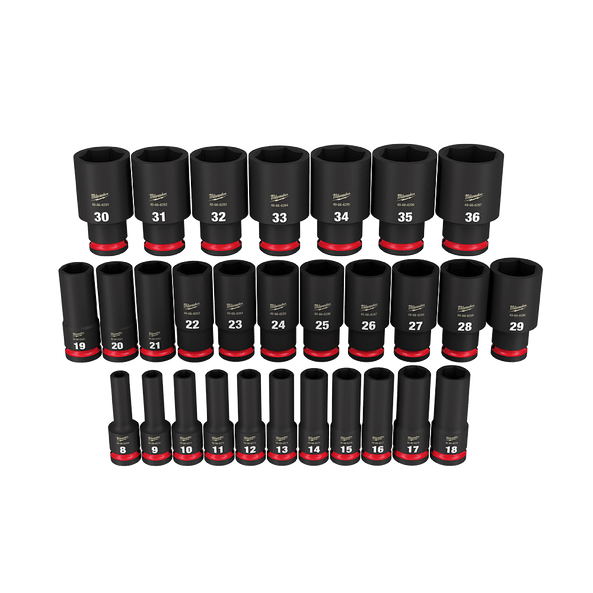 MiIlwaukee 1/2" Drive Deep Impact Socket Set 6 Point 29Pce SHOCKWAVE™ 49667015