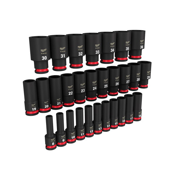 MiIlwaukee 1/2" Drive Deep Impact Socket Set 6 Point 29Pce SHOCKWAVE™ 49667015