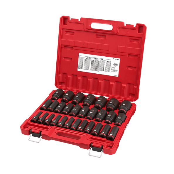 MiIlwaukee 1/2" Drive Deep Impact Socket Set 6 Point 29Pce SHOCKWAVE™ 49667015