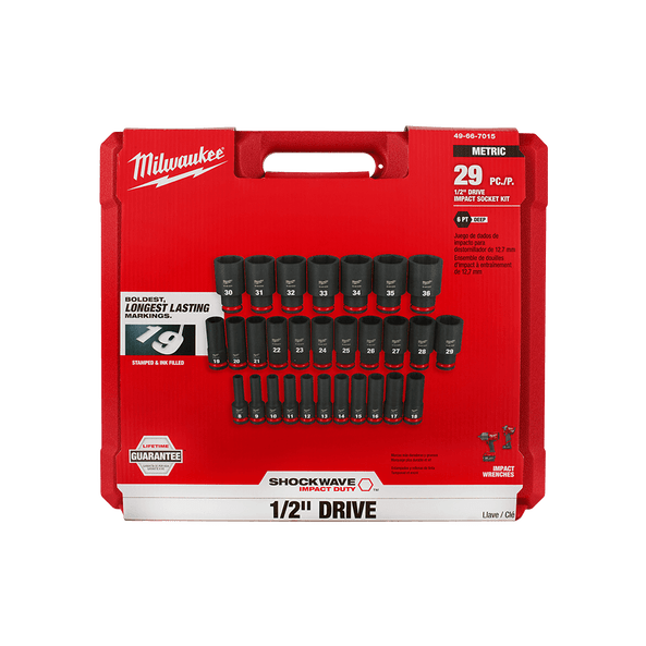 MiIlwaukee 1/2" Drive Deep Impact Socket Set 6 Point 29Pce SHOCKWAVE™ 49667015