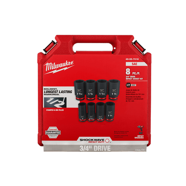 SHOCKWAVE™ 3/4" Drive 8Pce SAE Deep 6 Point Impact Socket Set 49667018 by Milwaukee