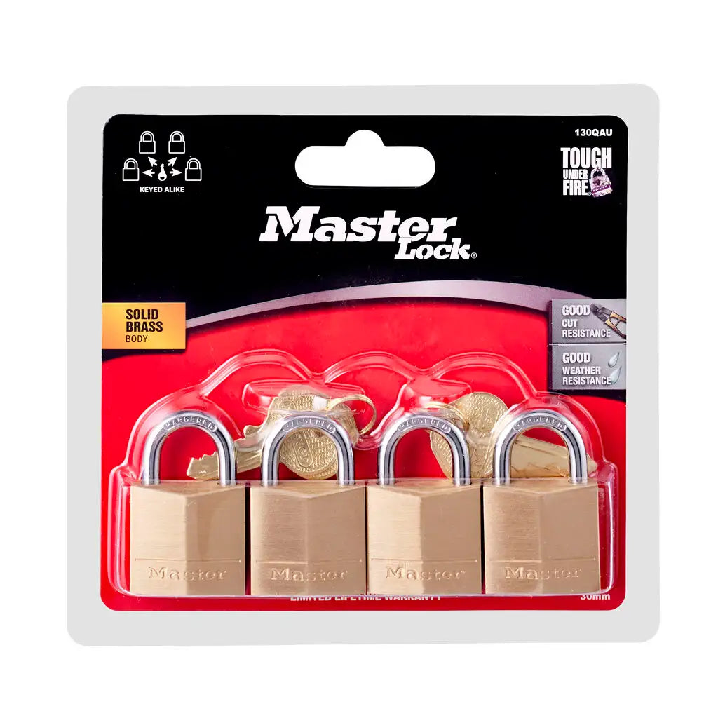 Master Lock 30mm Diamond Brass Padlock With 16mm Shackle | Single, Double, or Four Pack