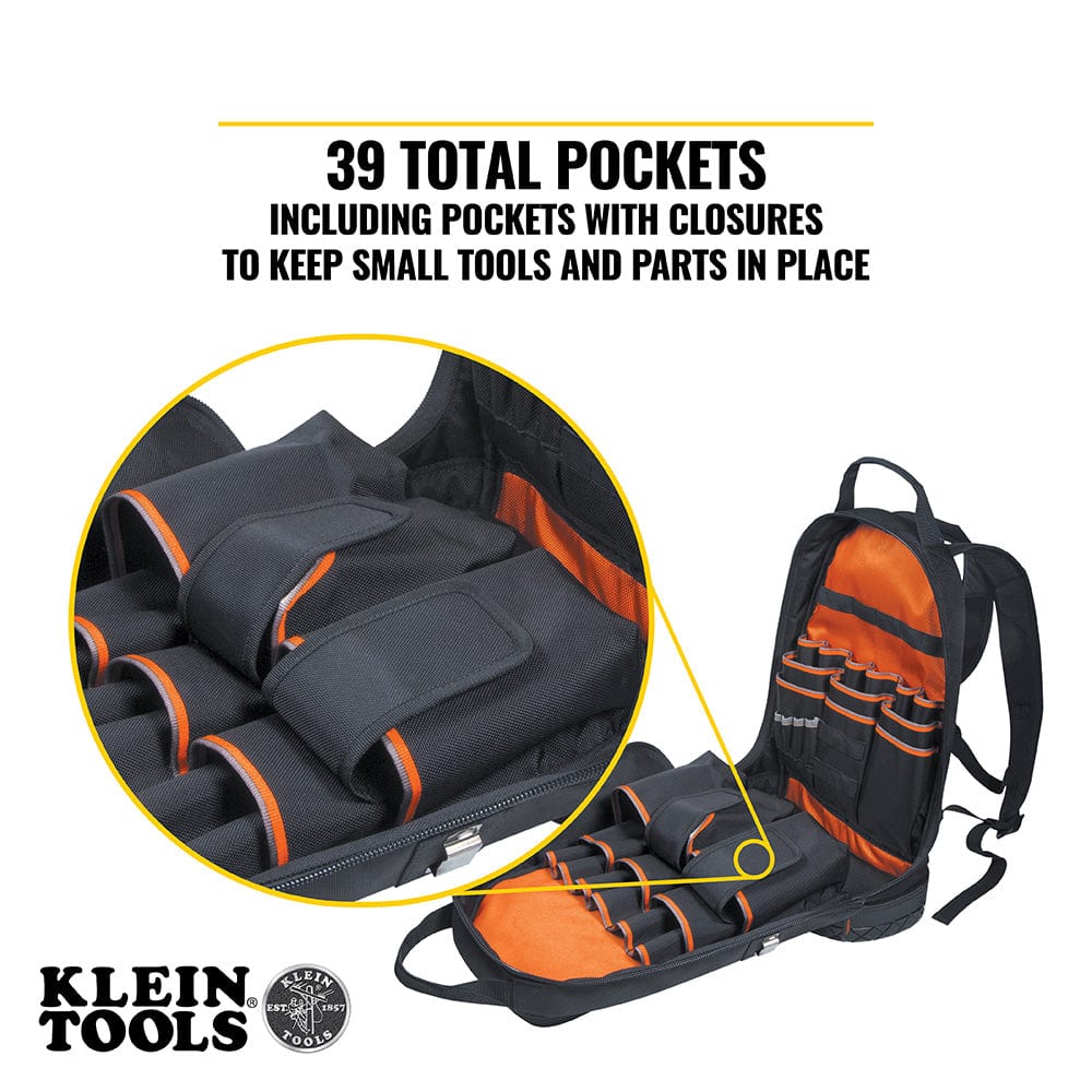 36.8cm 39 Pockets Black Tradesman Pro™ Tool Bag Backpack 55421BP-14 by Klein