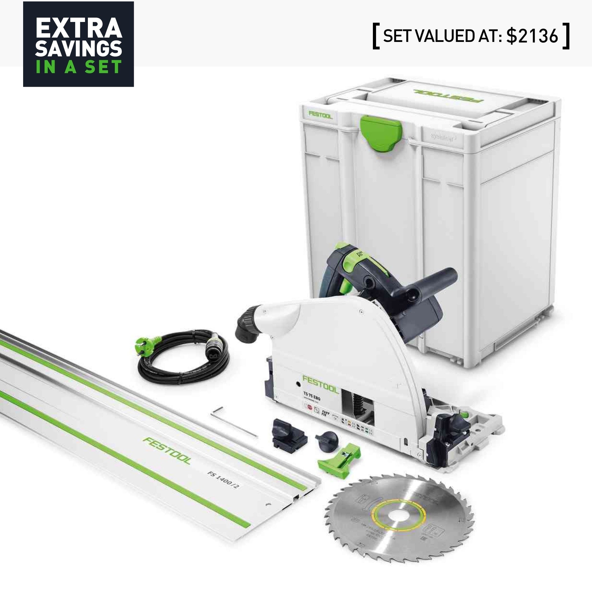 Festool TS 75 210mm Plunge Cut Circular Saw in Systainer with 1400mm Rail 576115
