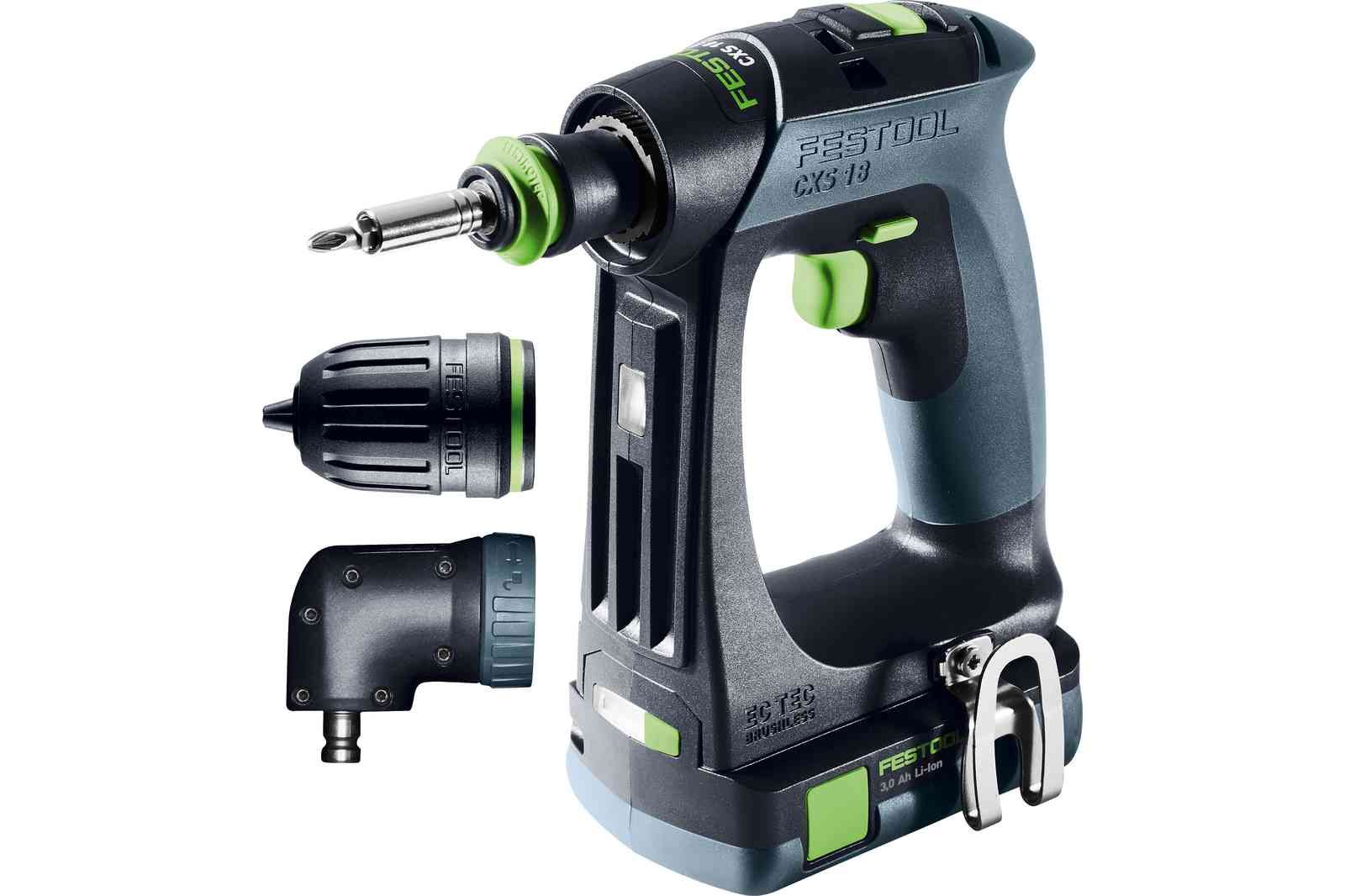CXS 18V Cordless Compact 2 Speed Drill 3.0Ah Set & Angle Attachment in Systainer - 576884 by Festool