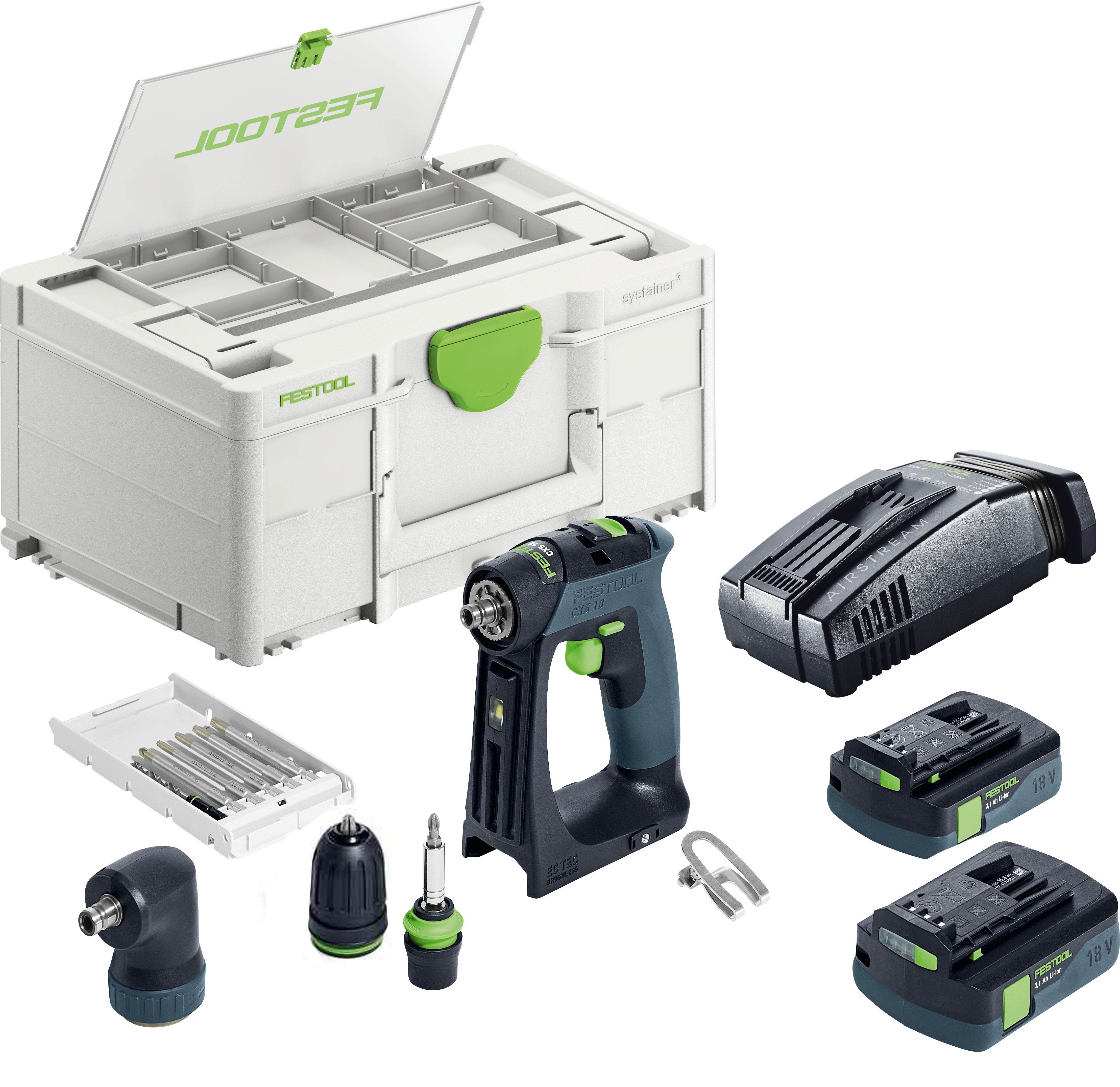 CXS 18V Cordless Compact 2 Speed Drill 3.0Ah Set & Angle Attachment in Systainer - 576884 by Festool