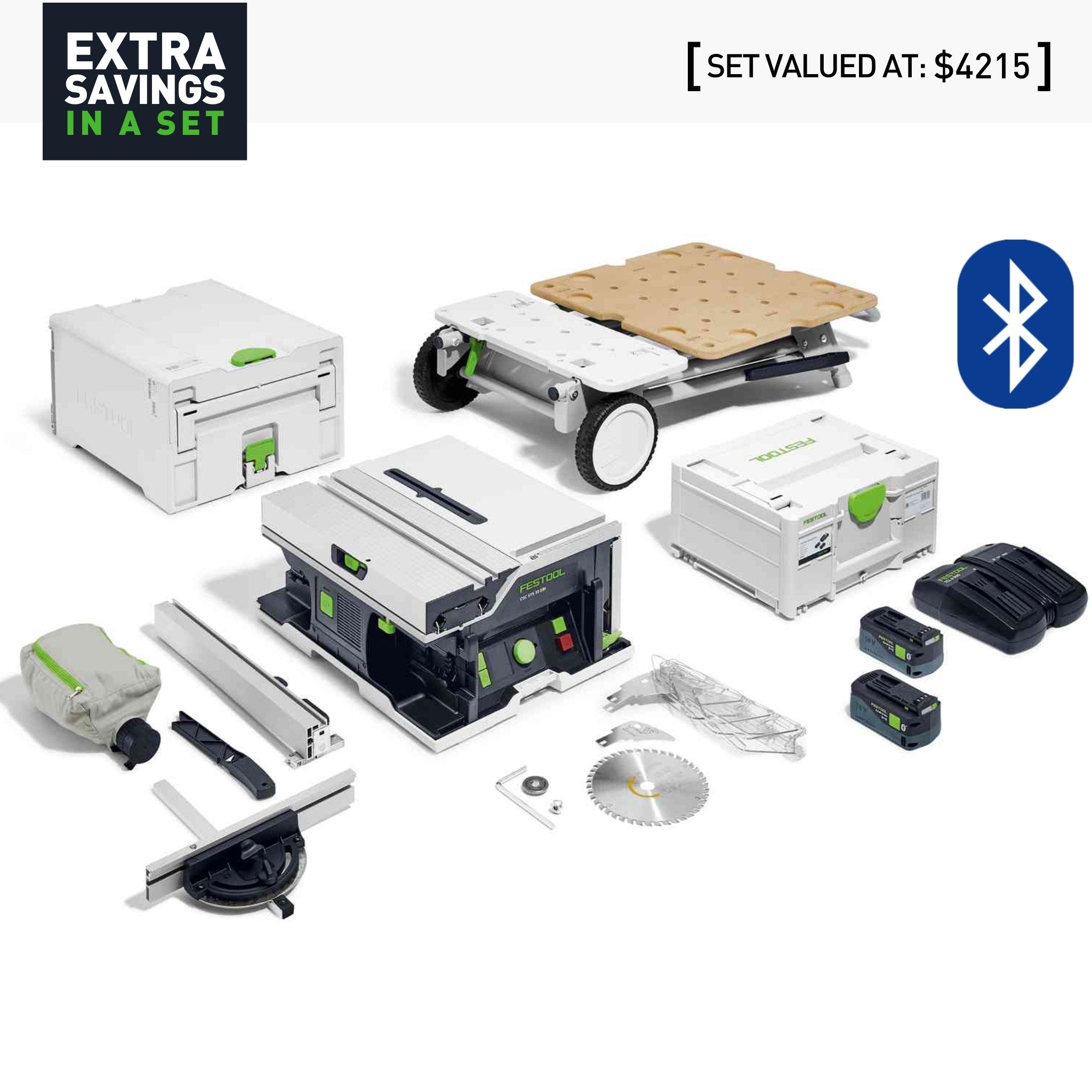 Festool CSC SYS 50 18V Cordless 168mm Systainer Saw 5.2Ah Bluetooth Set & Underframe 577381