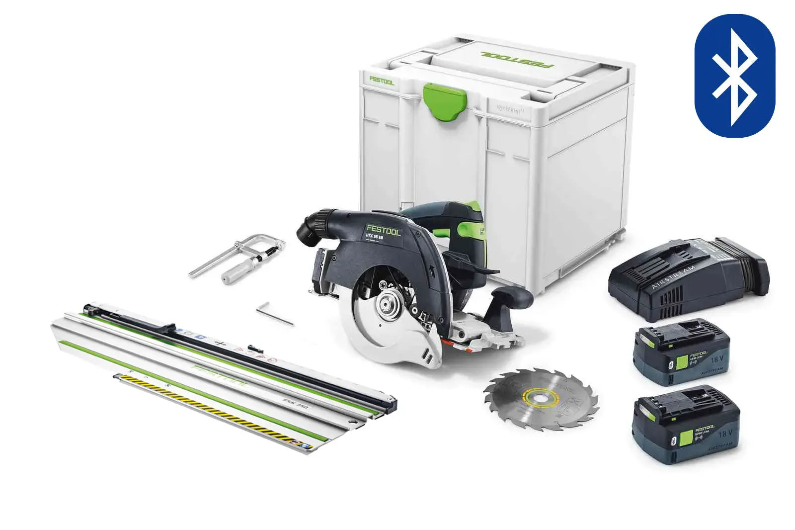 Festool HKC 55 18V 160mm Cordless Circular Saw 5.0Ah Bluetooth Set in Systainer W/ 250mm Cross Cut Rail 578291