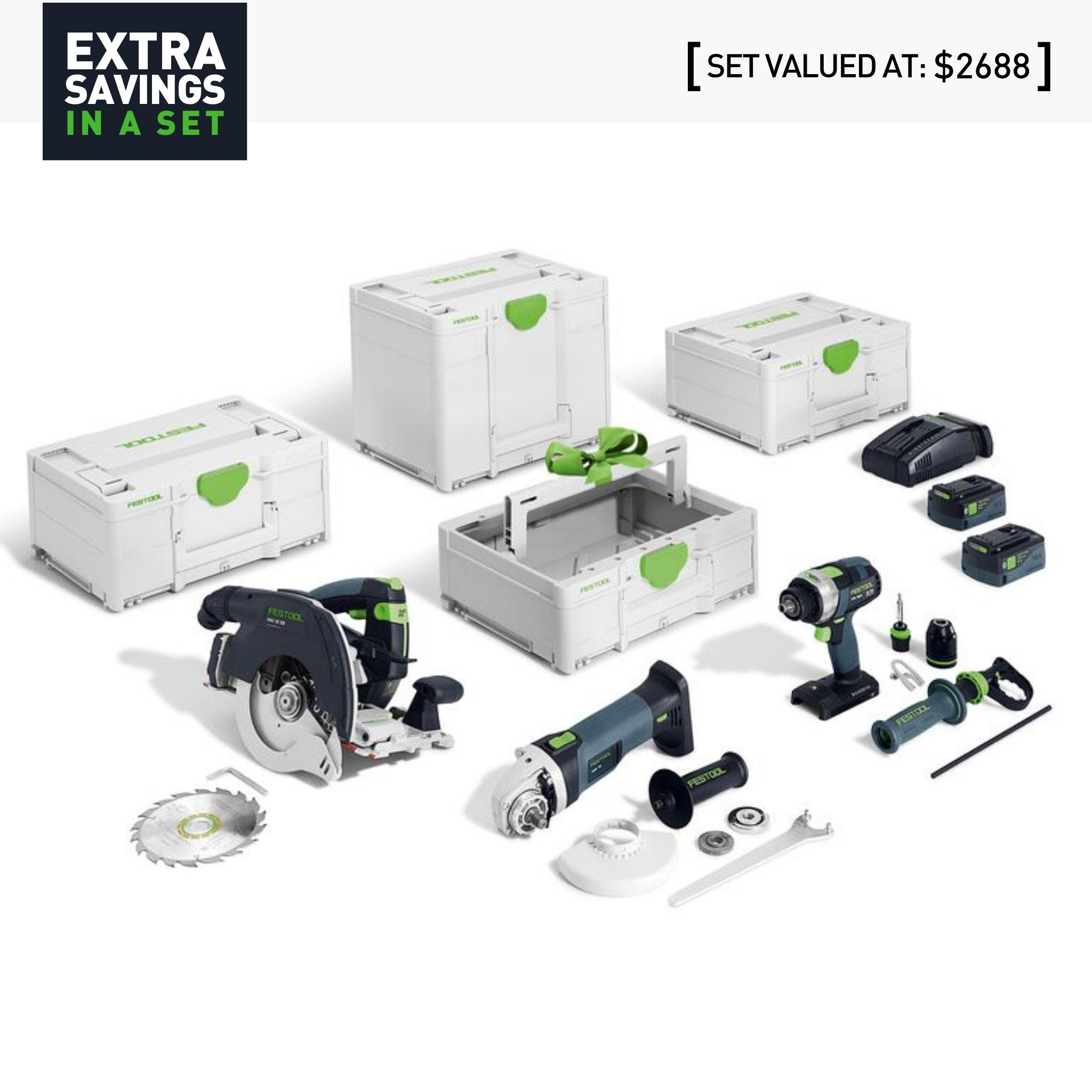 Festool 3Pce 18V 5.0Ah Li-ion Timber Combination Kit HKC 55/TPC 18/AGC 18/TB M 137 578506