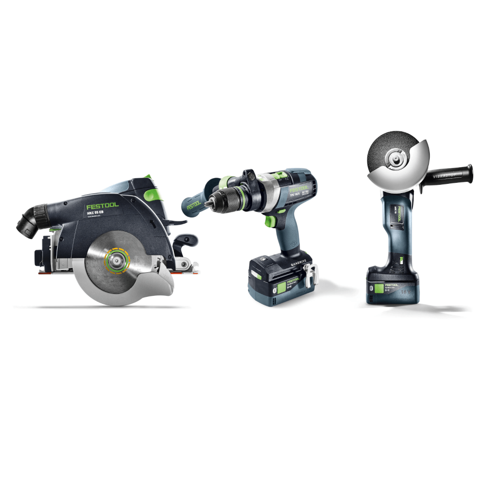 Festool 3Pce 18V 5.0Ah Li-ion Timber Combination Kit HKC 55/TPC 18/AGC 18/TB M 137 578506