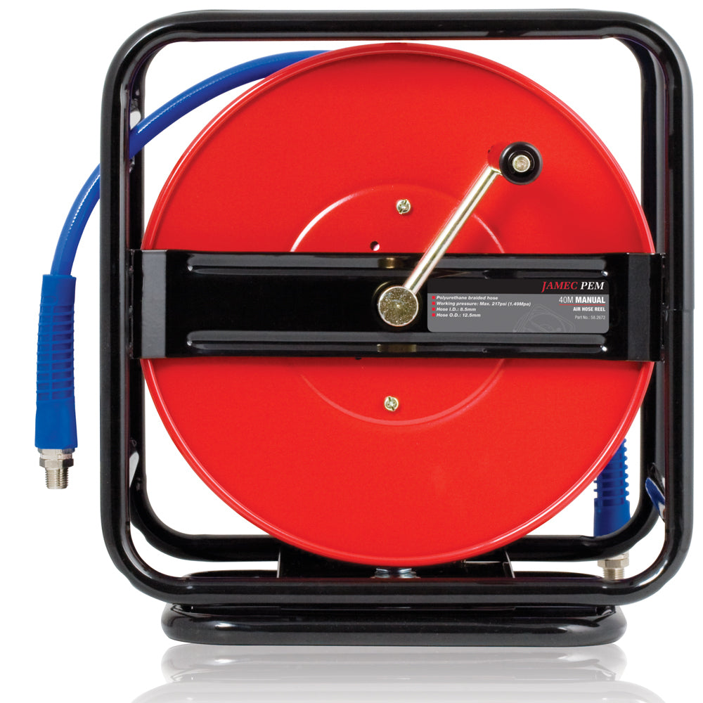 Jamec PEM 8mm x 40m Manual Wind Retractable Air Hose on Swivel Base 58.2672