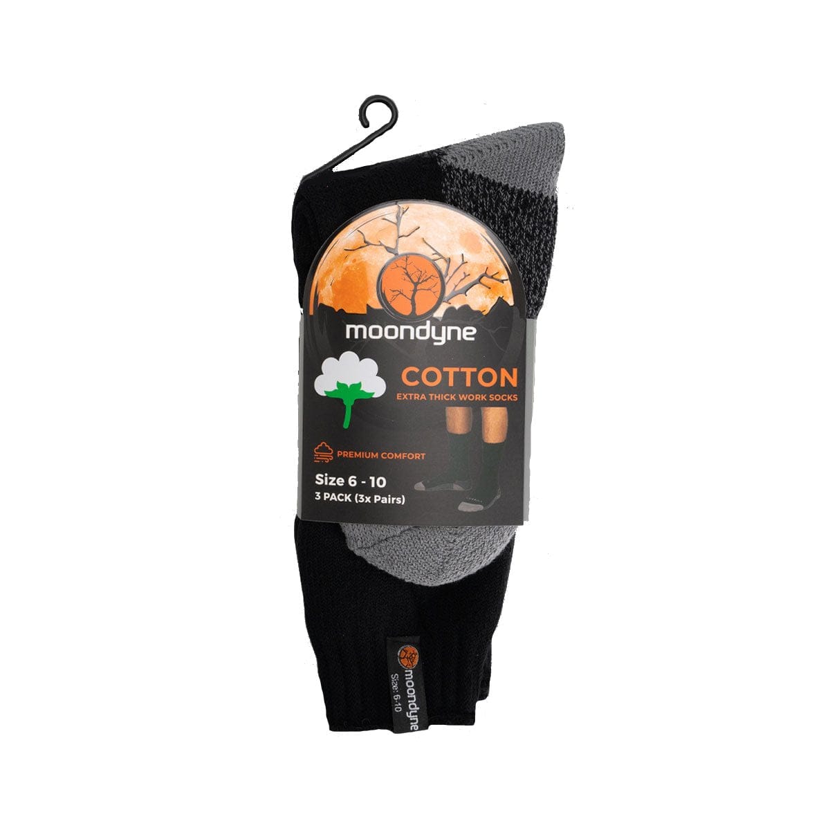 3 Pair Premium Cotton Socks Black by Moondyne