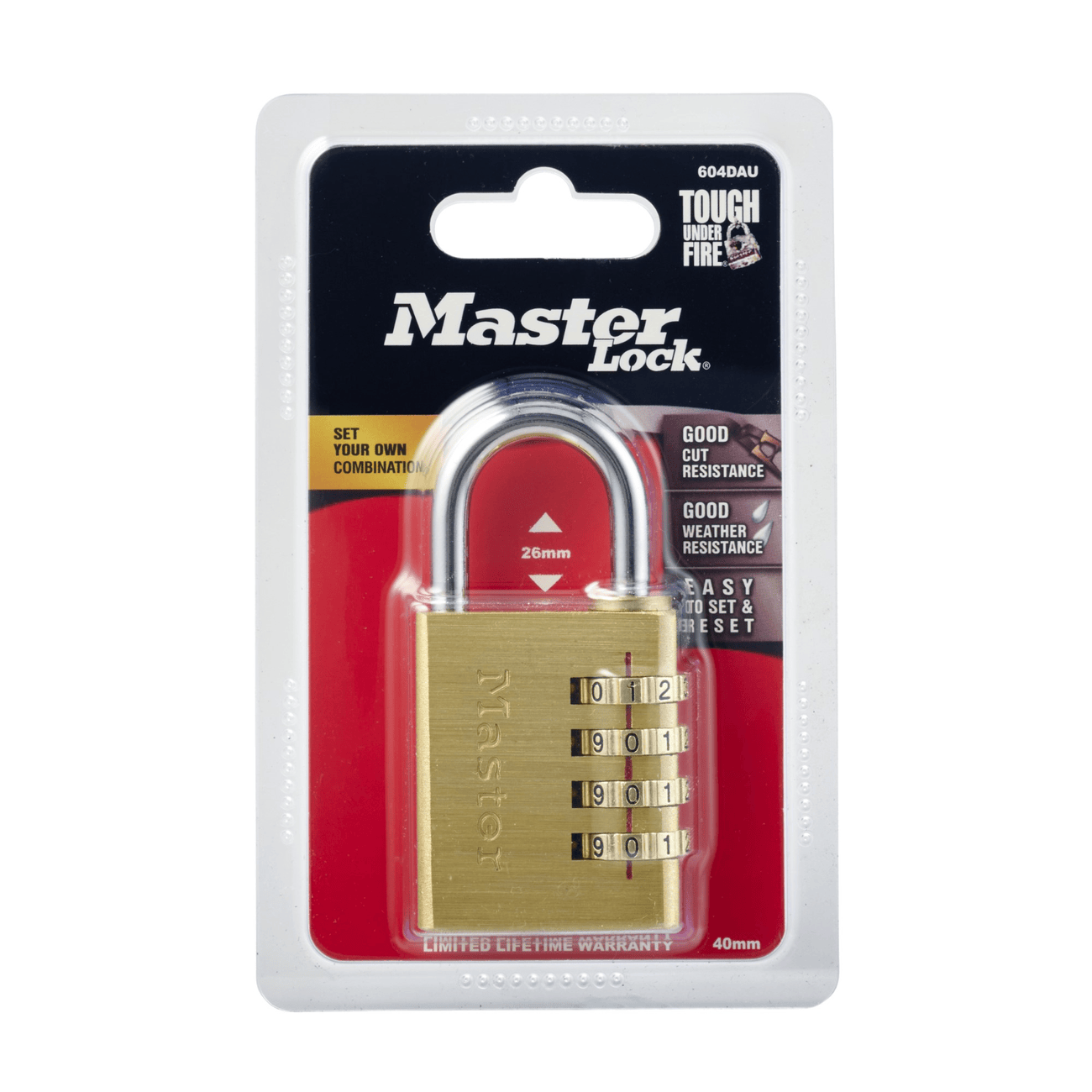 Master Lock 40mm Brass Combination Padlock 604DAU