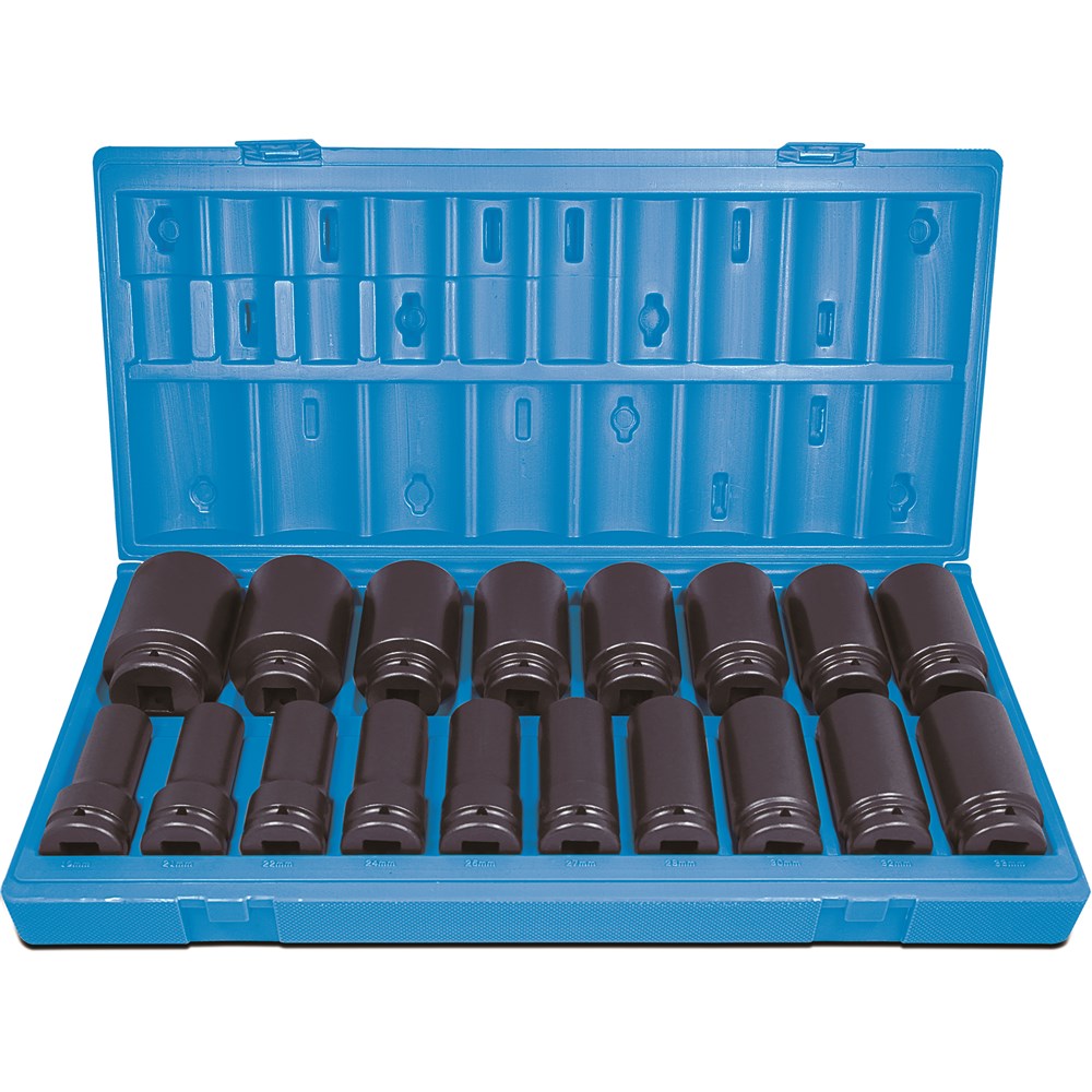 Action 18Pce 3/4" Drive 6-Point Metric Deep Socket Set 605421801