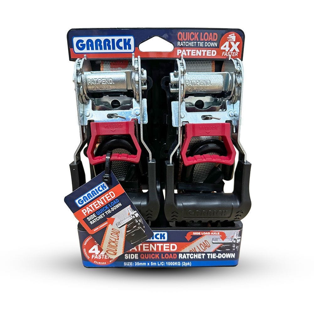 Garrick 35mm x 5m x 1000kg 2Pce Quick Load Ratchet Tie Down GQLRTD-35MM