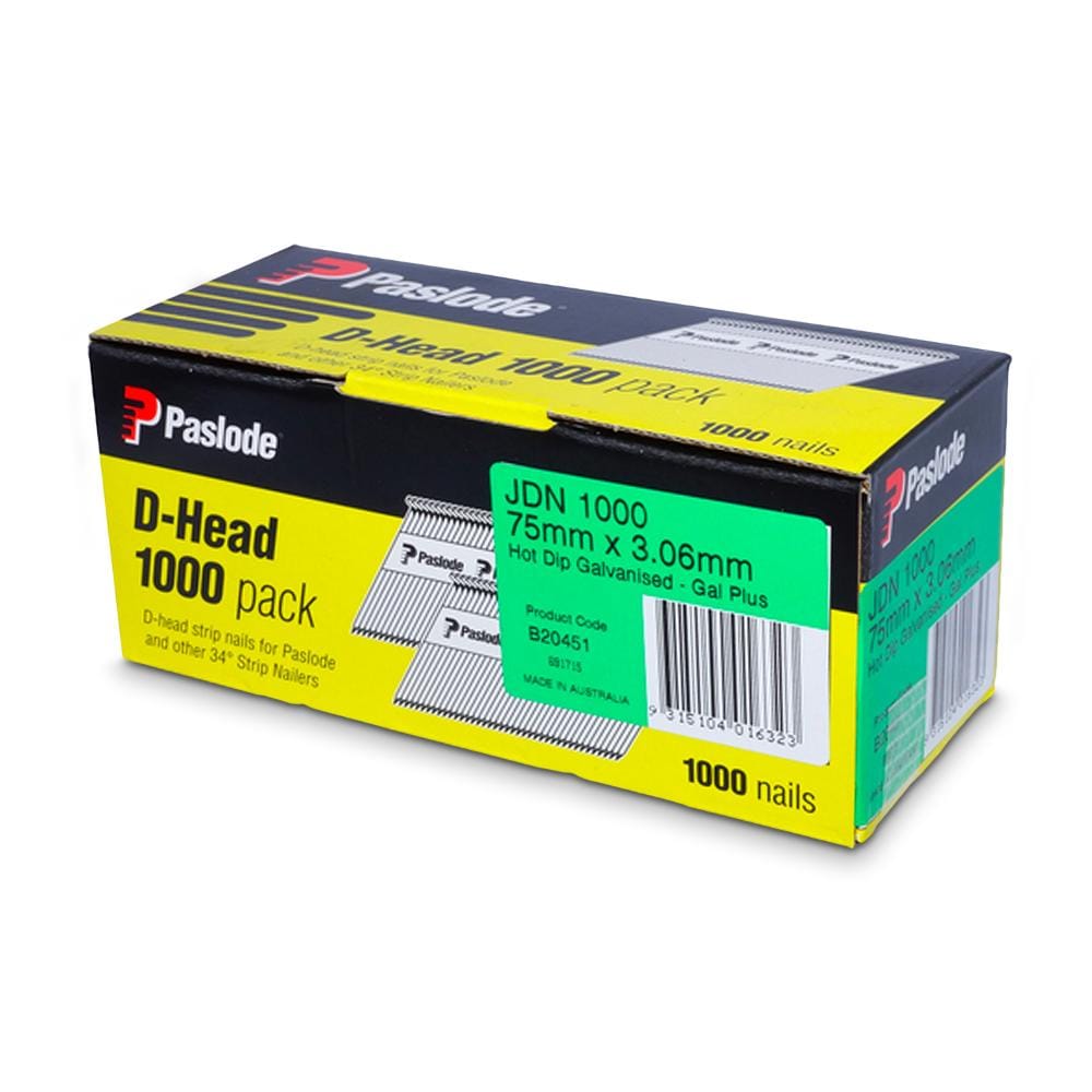 Paslode 75mm x 3.06mm Galvanised D Head Framing Nails B20451 | 1000 Pack